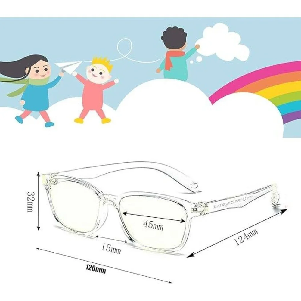Four Chen Kids Clear Blue Light Blocking Glasses UV400 Square Gaming Eyewear
